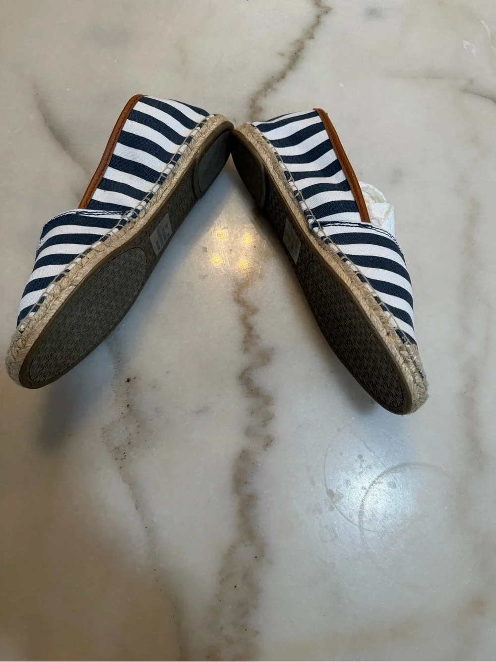 Michael Kors Black and White Striped Espadrille Insole with Tan Trim